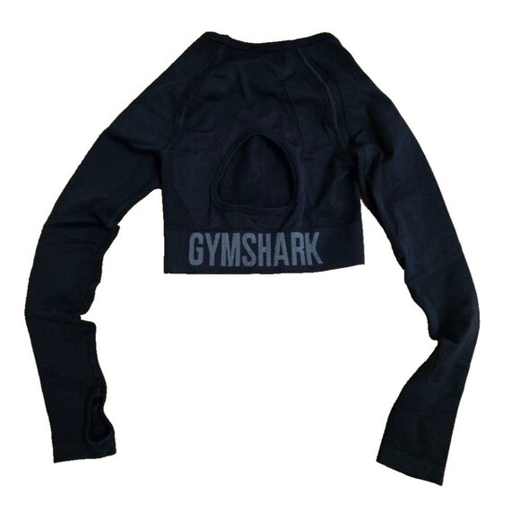 Gymshark Flex Long Sleeve Crop Top Y2K Black X-Small A001284 - Picture 1 of 7